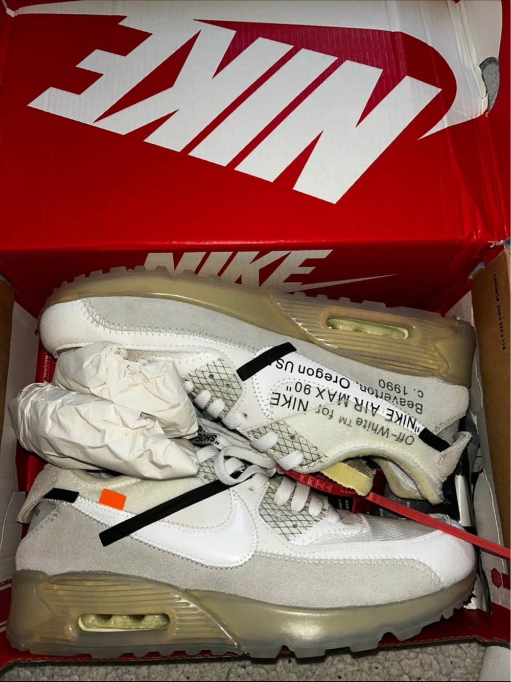 Nike Men’s Off-White Air Max 90 in White and Beige